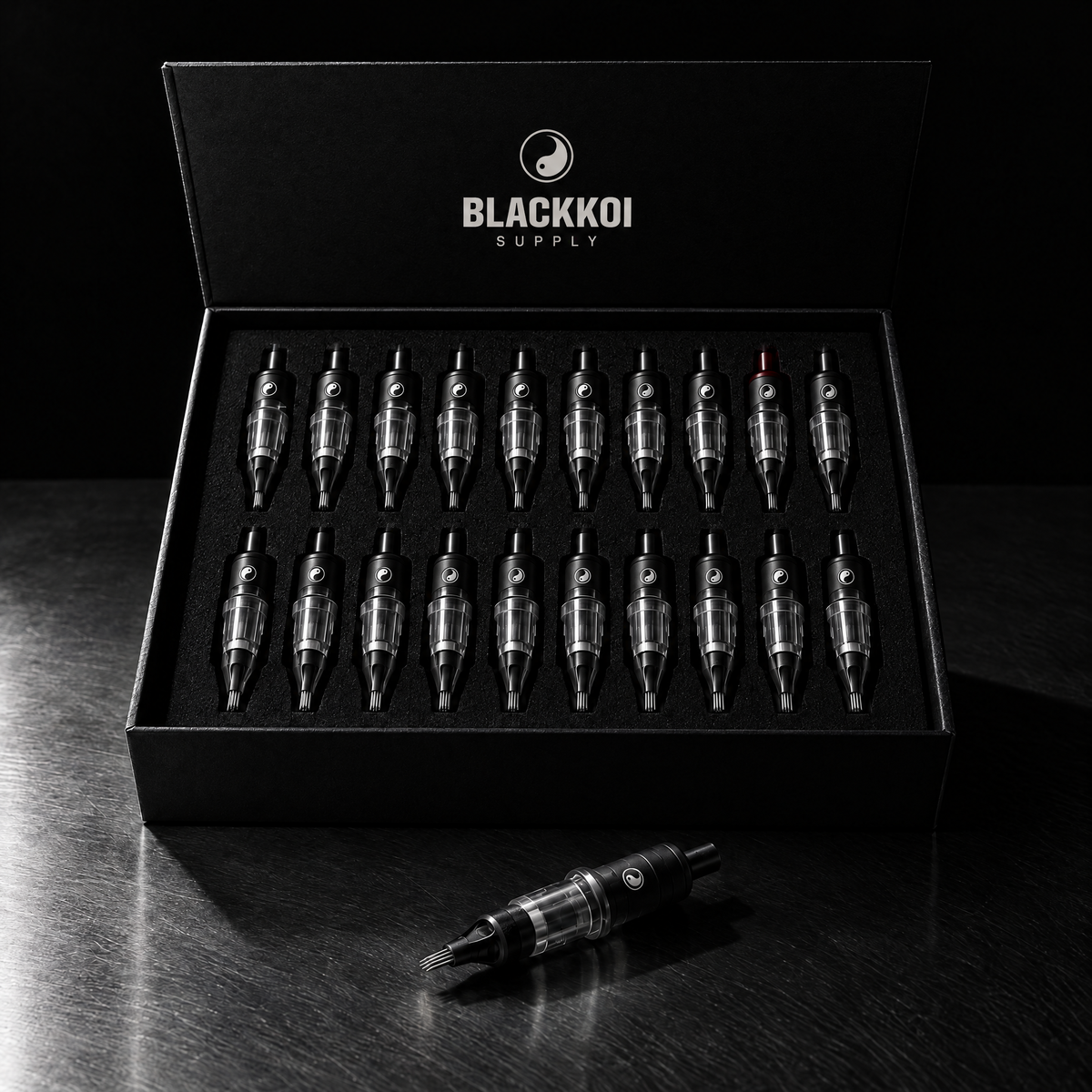 Liner cartridges in the BlackKoi Supply box of 20, lid open