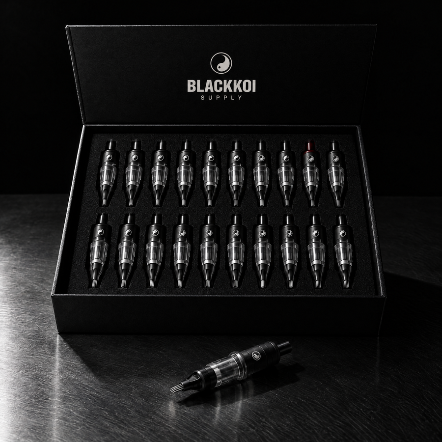 Liner cartridges in the BlackKoi Supply box of 20, lid open