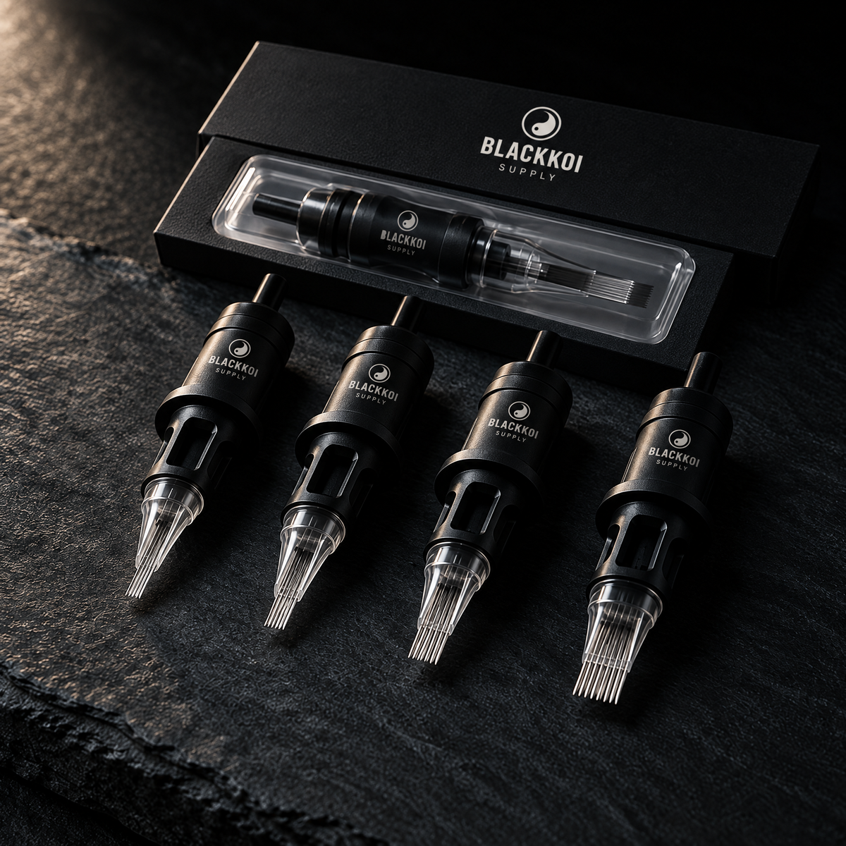 Flat cartridges with the BlackKoi Supply box and a sealed blister