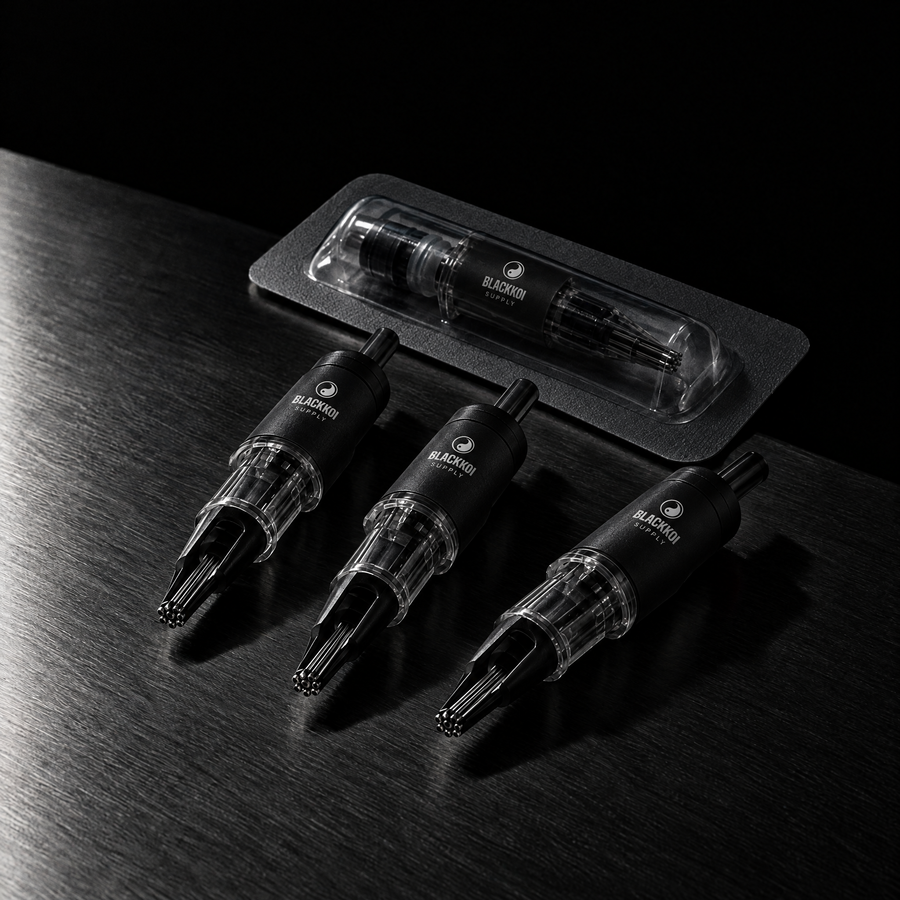 Shader cartridges with the BlackKoi Supply seal, a sealed blister beside them