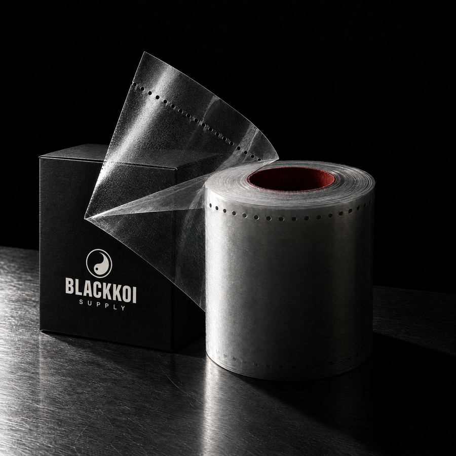 Barrier film roll with the BlackKoi Supply dispenser box