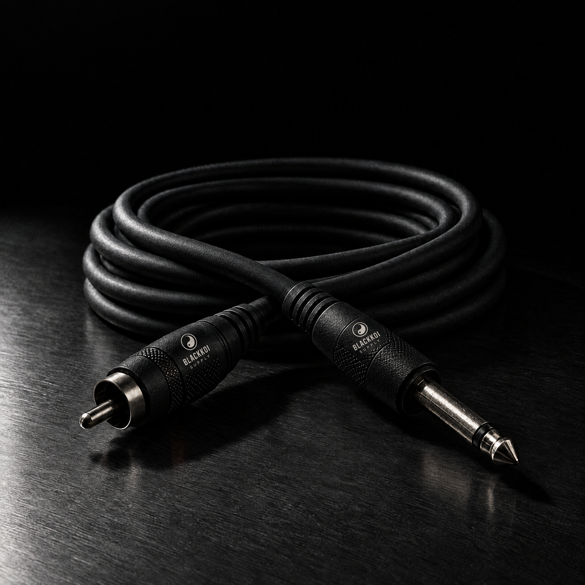 RCA cord with the BlackKoi Supply mark on the connectors