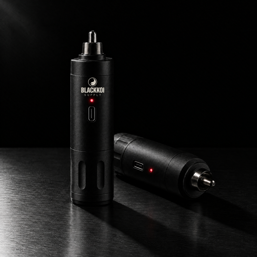 Wireless battery with the BlackKoi Supply mark, two units